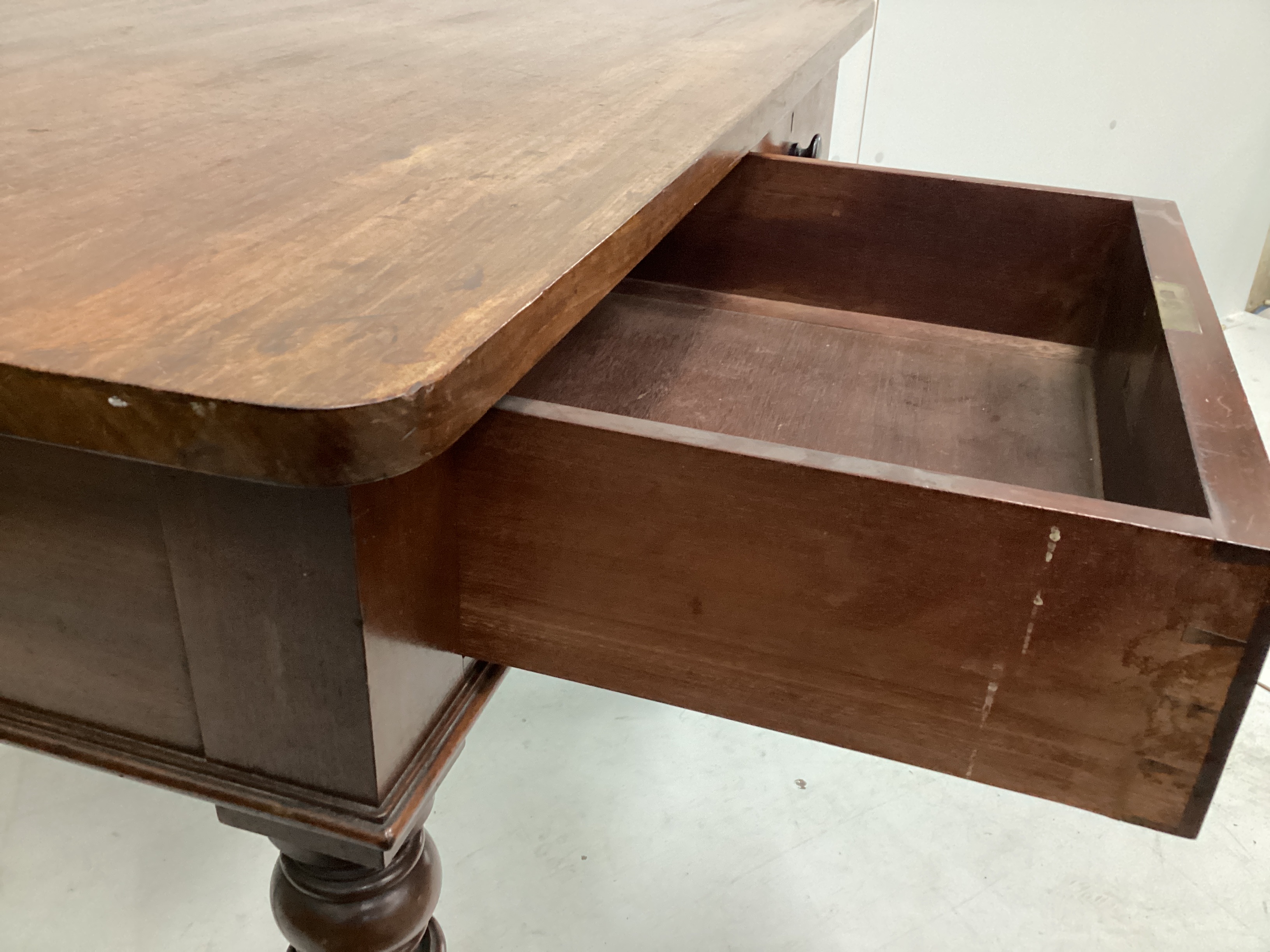 A Victorian mahogany two drawer side table, width 91cm, depth 58cm, height 75cm